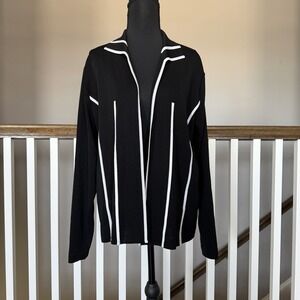 Exclusively Misook Womens Cardigan Black White Large Career Quiet Luxury Office